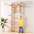 Maße der gurkler Sprossenwand: 220 × 75 cm, Tiefe mit Extension 61 cm, Sprossen Ø 30 mm